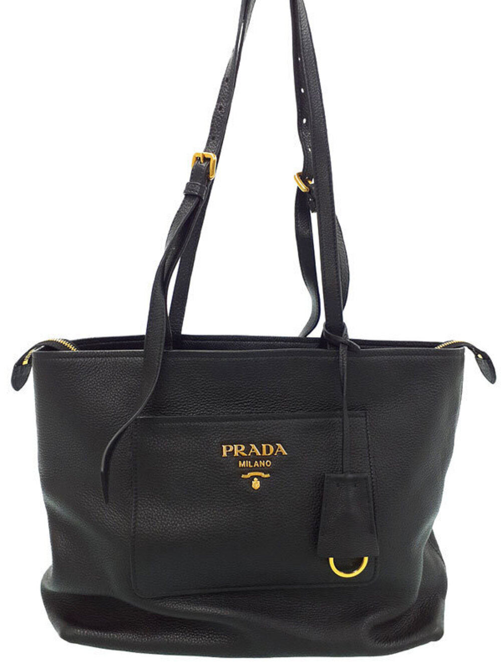 Prada black textured leather Vitello Daino Shopping Tote